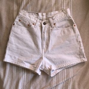 High waisted white denim shorts